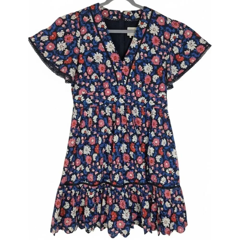 Kate spade womens size 12 shift dress blue pink boho whimsigoth flutter sleeve